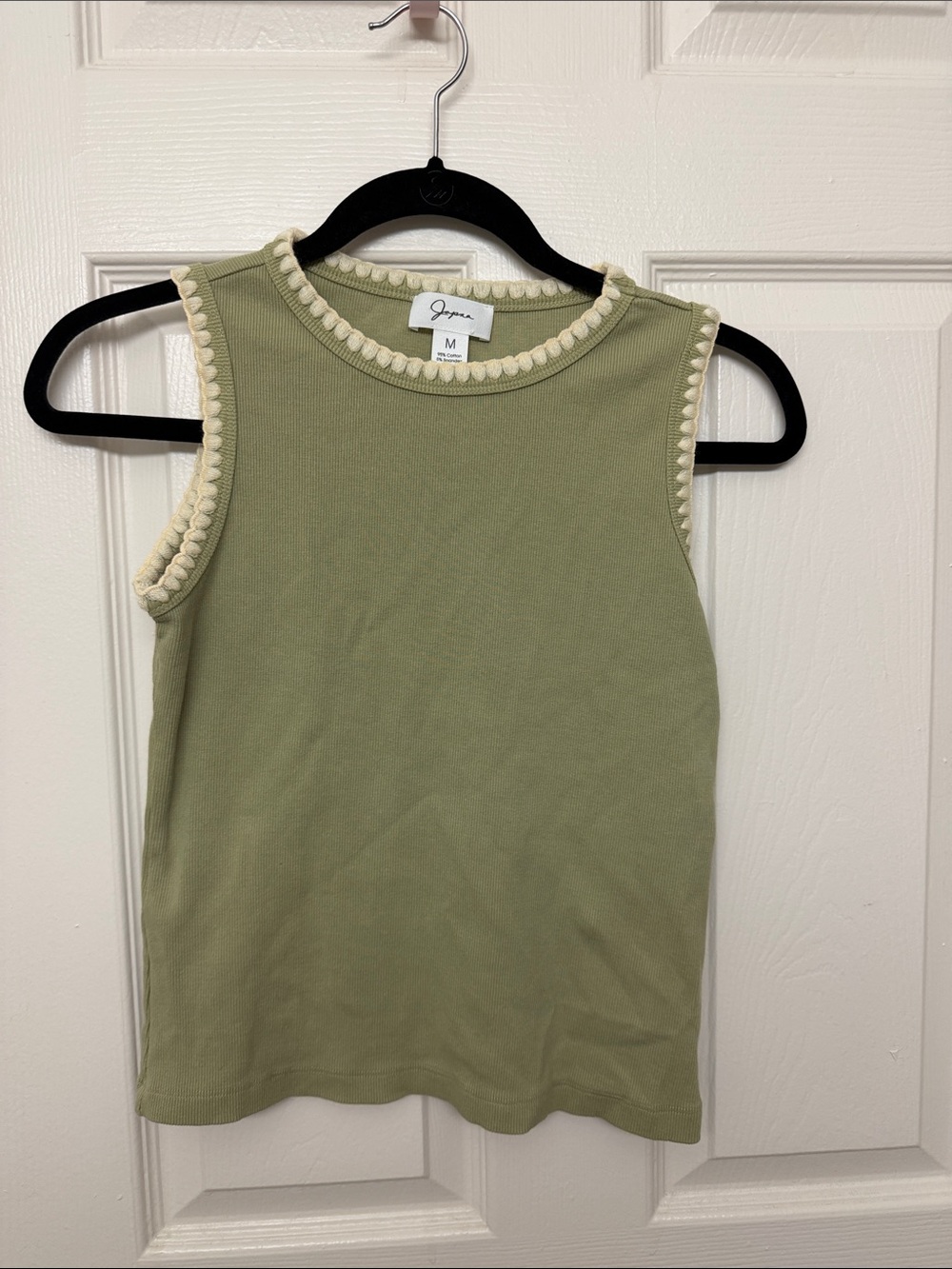 Japna Olive Green Sleeveless Tank with Cream Scallop Trim